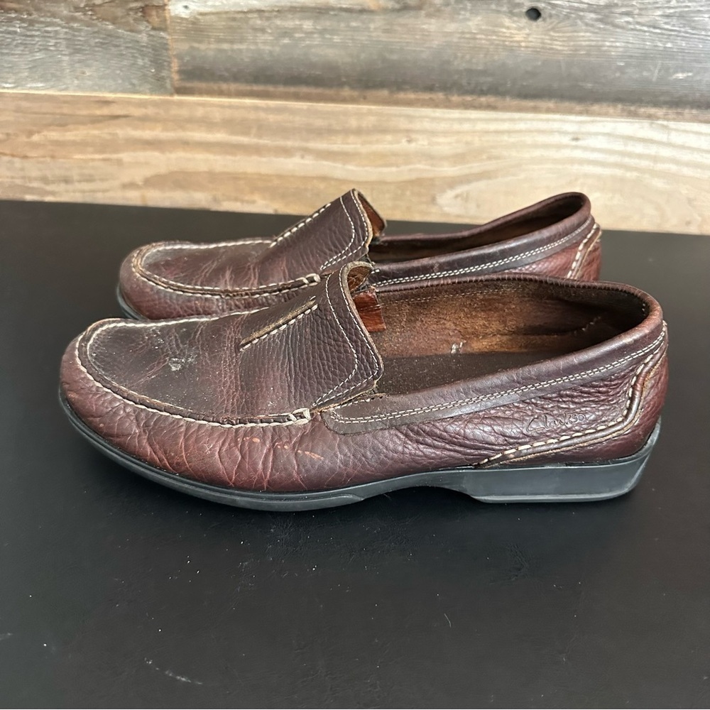Clarks Loafers Driving Moccasins Shoes size 9M Slip On Brown Leather Comfort